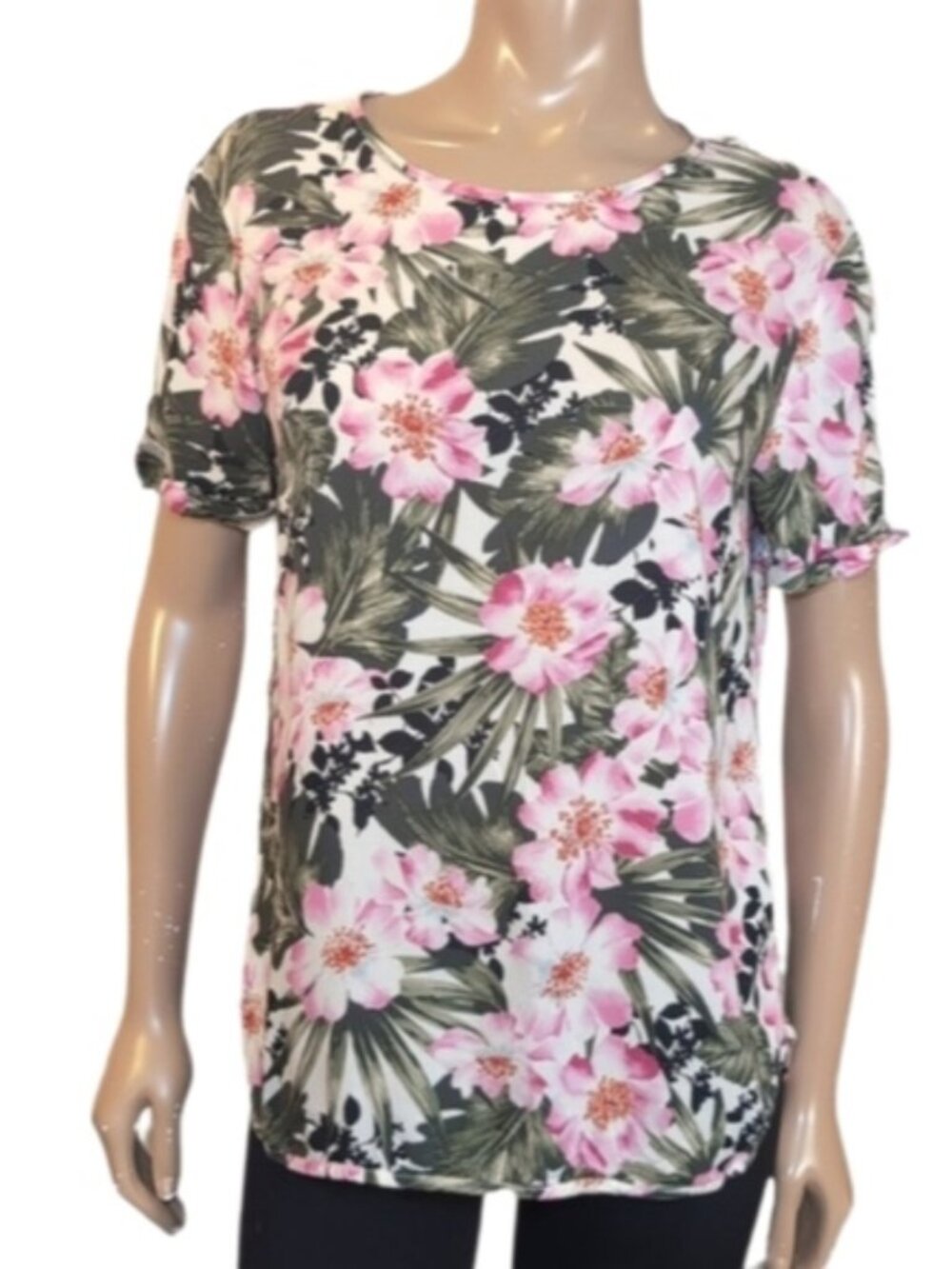 Dorothy Perkins Tropical Floral Blouse Womens Size 10 Short Sleeve Top Green